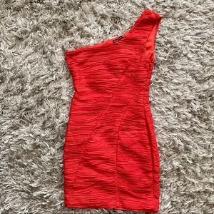 One Shoulder Coral Mini BodyCon Dress cocktail